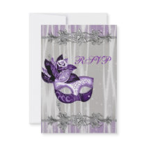 Silver Purple Sparkle Purple Masquerade Party RSVP Announcement