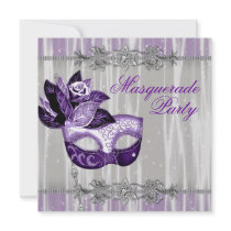 Silver Purple Sparkles Purple Masquerade Party Announcement