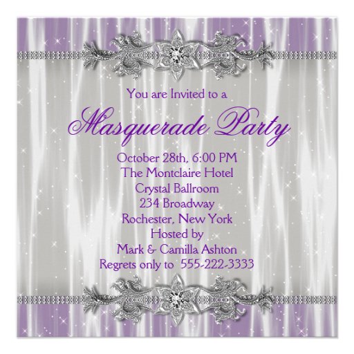 Silver Purple Sparkles Purple Masquerade Party Announcement
