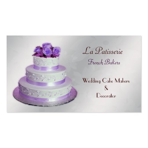 silver purple Wedding Cake makers business Cards (front side)