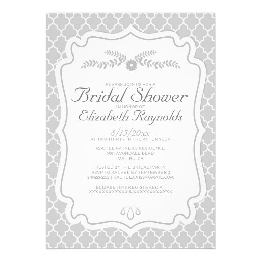 Silver Quatrefoil Bridal Shower Invitations