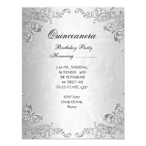 Silver Quinceanera 15th Birthday Masquerade Custom Invitation
