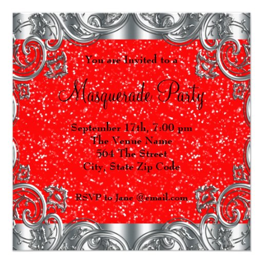 Silver Red and Black Mask Masquerade Party Custom Invite