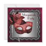 Silver Red Black Mask Masquerade Party Personalized Invitations