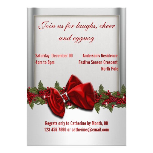 Silver red Christmas party PERSONALIZE Invites