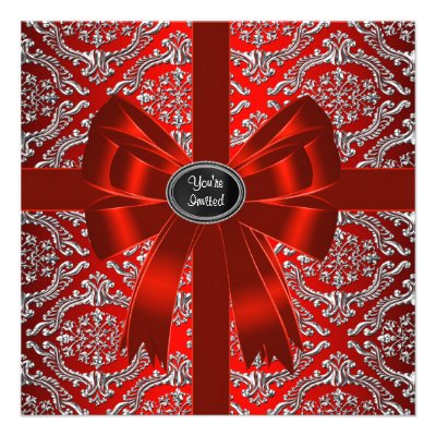 Silver Red Damask Corporate Christmas Party Announcement