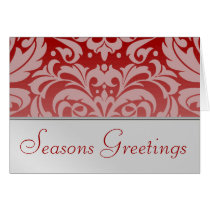 Silver & Red Damask Holiday Christmas Card