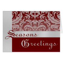 Silver Red Frosted Damask Christmas Holiday Card