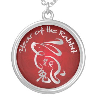 Silver / Red Year of the Rabbit - Chinese New Year necklace