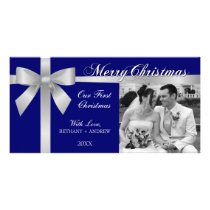 Silver Ribbon Bow First Christmas Photo Cards photo cards