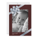 Silver ribbon bow frame holiday miracle baby first invitation