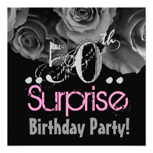 Silver Rose Bouquet 50th Surprise Birthday Party Custom Invite