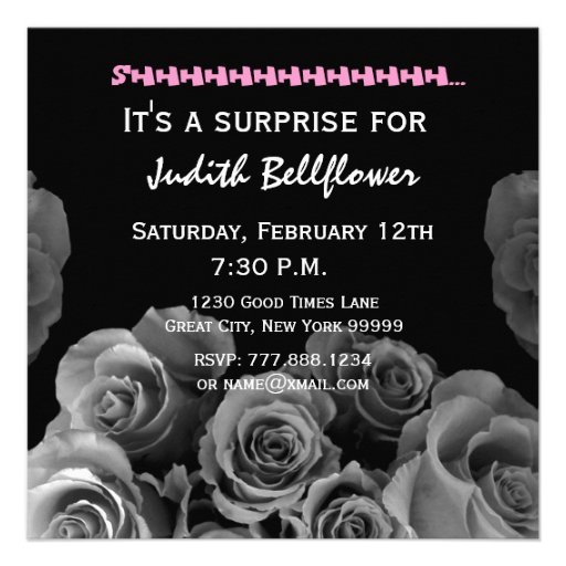 Silver Rose Bouquet 50th Surprise Birthday Party Custom Invite