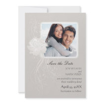 Silver Rose Photo Save the Date Announcement