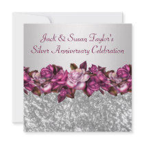 Silver Roses 25th Anniversary Party Invitations