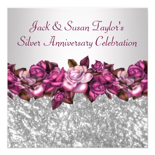 Silver Roses 25th Anniversary Party Invitations (front side)