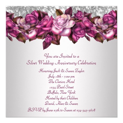Silver Roses 25th Anniversary Party Invitations