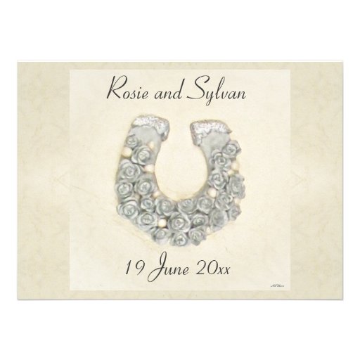 Silver Roses Horseshoe Wedding Custom Invitations (front side)