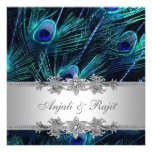 Silver Royal Blue Peacock Wedding Invites
