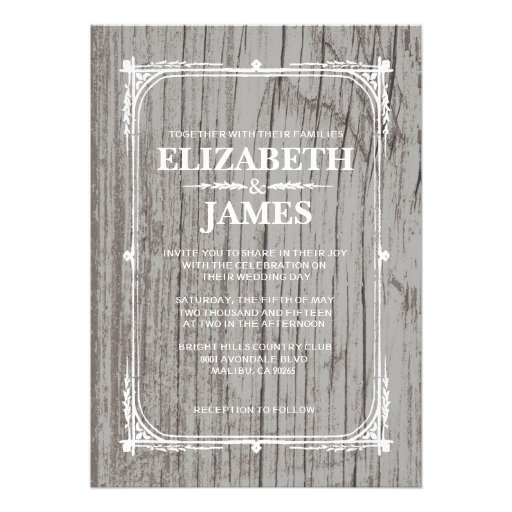 Silver Rustic Barn Wood Wedding Invitations