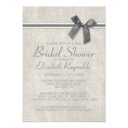 Silver Rustic Burlap Bridal Shower Invitations