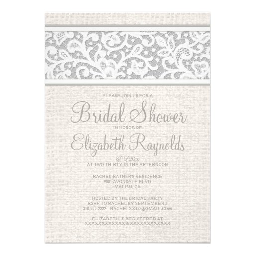 Silver Rustic Burlap Linen Bridal Shower Invites