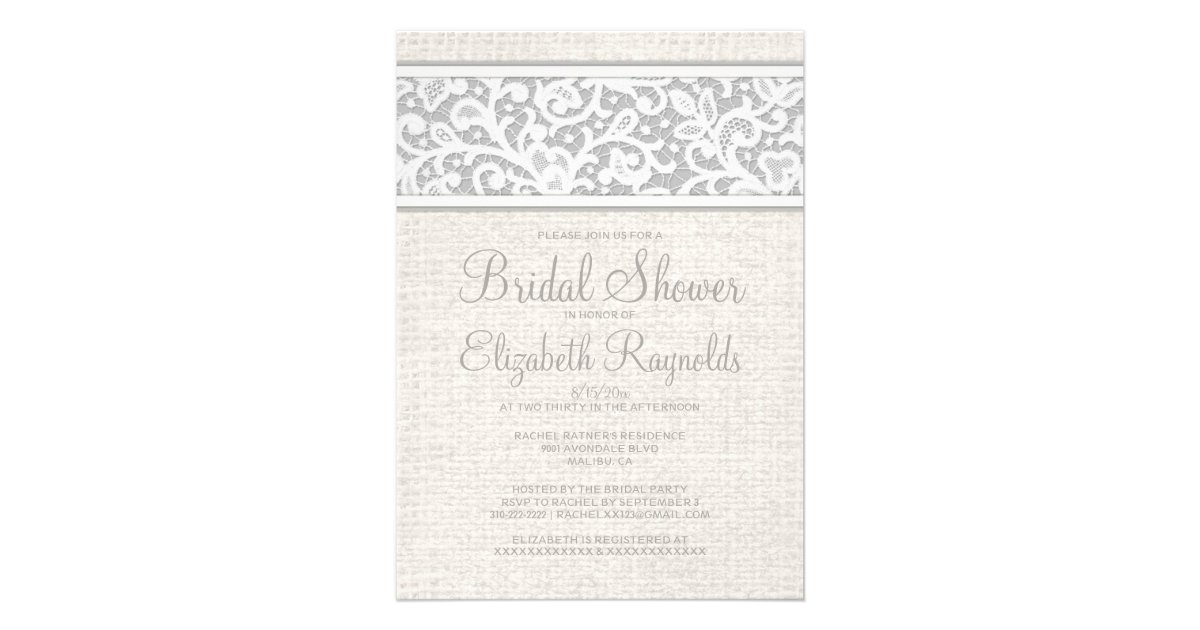 Silver Rustic Burlap Linen Bridal Shower Invites