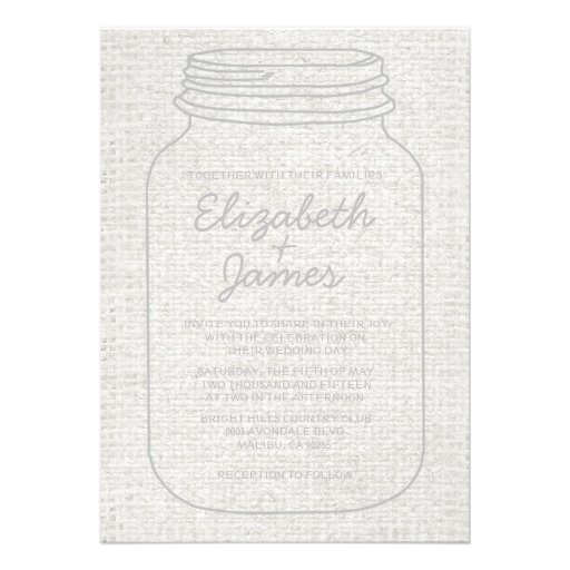 Silver Rustic Burlap Mason Jar Wedding Invitations