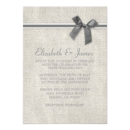 Silver Rustic Burlap Wedding Invitations