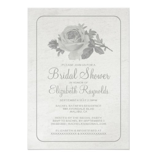 Silver Rustic Floral/Flower Bridal Shower Invites