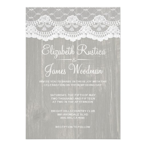 Silver Rustic Lace & Barn Wood Wedding Invitations