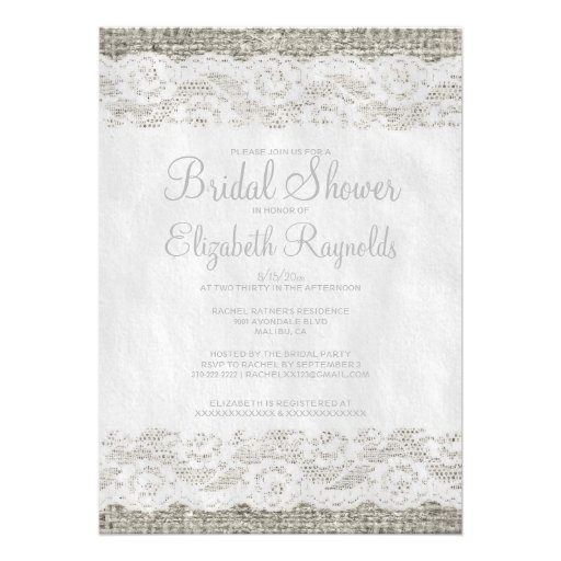 Silver Rustic Lace Bridal Shower Invitations