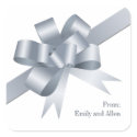 Silver satin gift bow ribbon Christmas holiday sticker