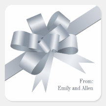 Silver satin gift bow ribbon Christmas holiday Square Sticker