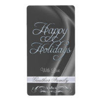 Silver Satin Silver Scroll Happy Holidays Wine Shipping Labels