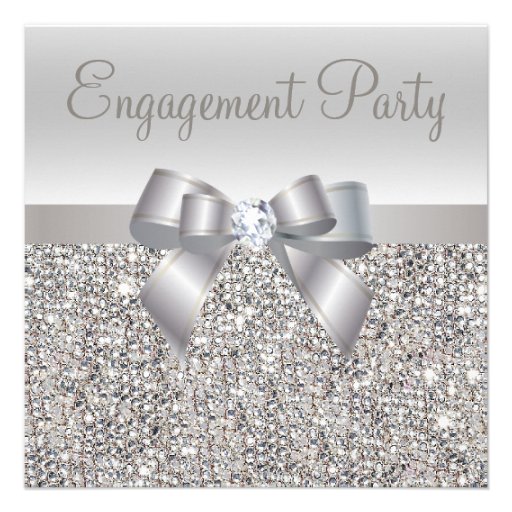 Silver Sequins, Bow & Diamond Engagement Party Invite