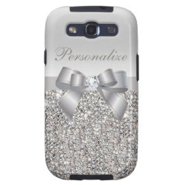 Silver Sequins, Bow & Diamond Personalized Samsung Galaxy SIII Cases