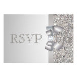 Silver Sequins, Bow & Diamond RSVP Wedding Personalized Announcements