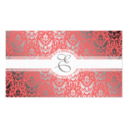 Silver Shimmer Peach Damask Elegant Woman's Business Card Template (back side)