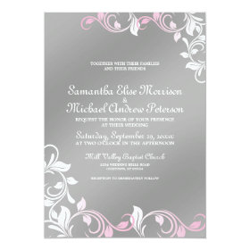 Silver Shimmer Pink Wedding Invitation 5