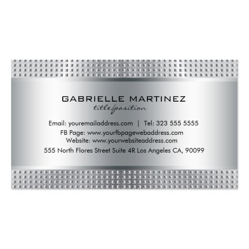 Silver Shiny Metallic Design-Stainless Steel Look Business Card Template (back side)