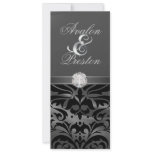 Silver Silk Diamond Black Damask Wedding Invite