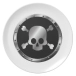 Silver Skulls in Circles of Black Dinner Plate