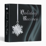 Silver Snowflake Black Silk Holiday Recipe 3 Ring Binder