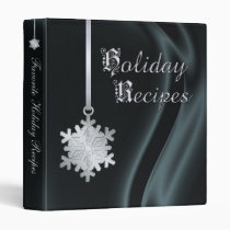 Silver Snowflake Black Silk Holiday Recipe 3 Ring Binder