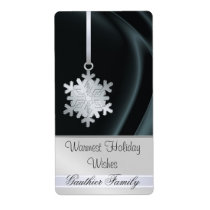 Silver Snowflake Black Silk Holiday Wine Label