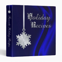 Silver Snowflake Blue Silk Holiday Recipe Binder