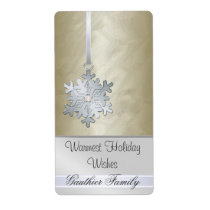 Silver Snowflake Gold Foil Diamod  Wine Label