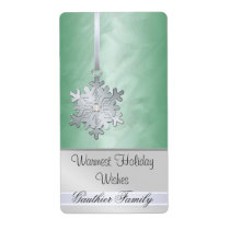Silver Snowflake Green Foil Diamod  Wine Label