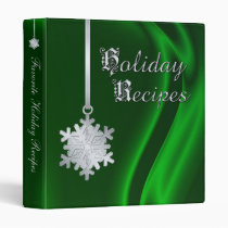 Silver Snowflake Green Silk Holiday Recipe Binder